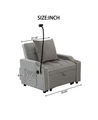 3-in-1 Convertible Velvet Chair Bed, Pull Out Sofa Sleeper with USB, Cupholders & Phone Holder, 68.9'' Bed for Small Spaces