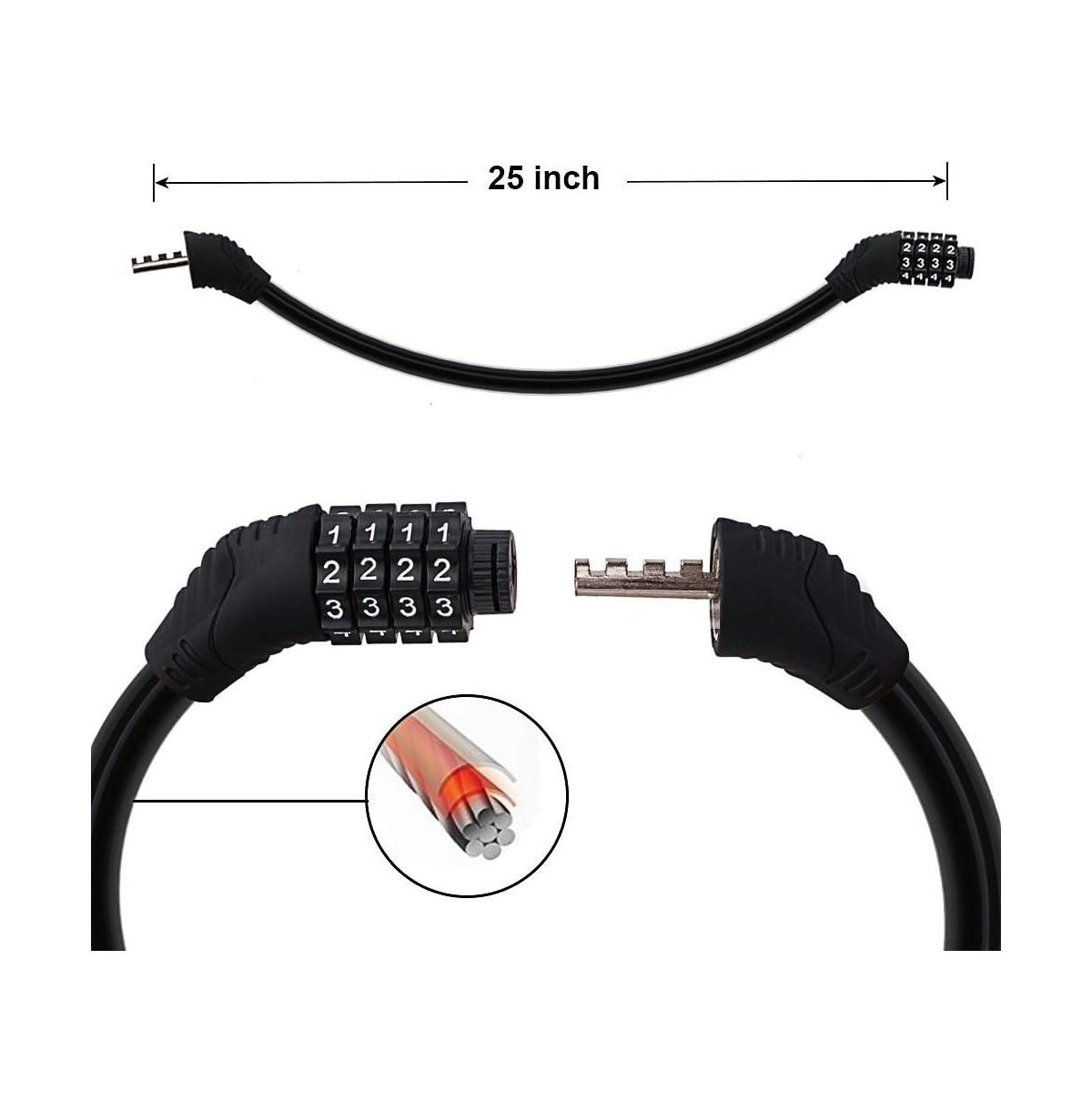 Batfox Bike Lock with 4-Digit Adjustable Combination Cable , 2Ft x 1/2 Inch