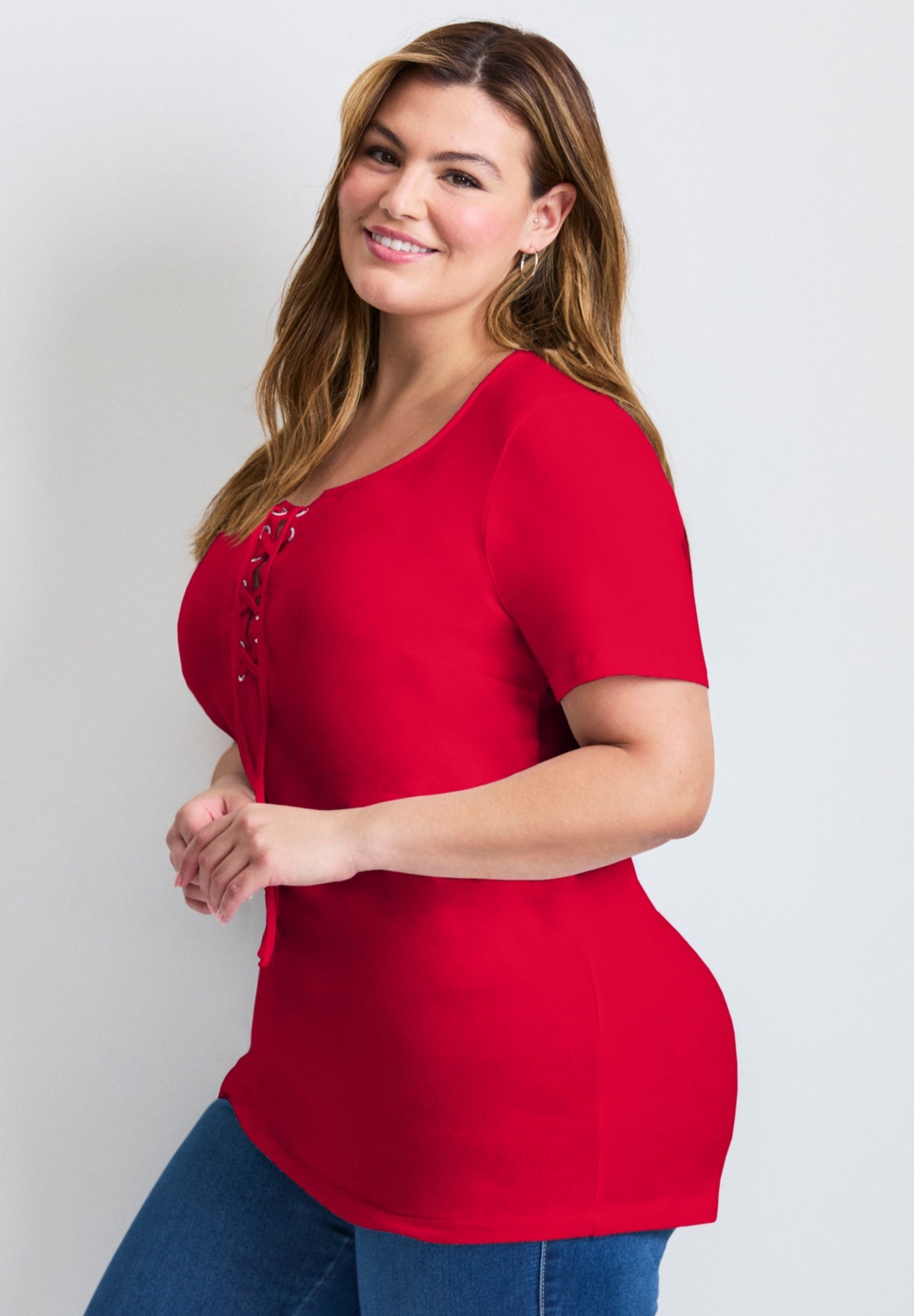 Avenue Women's Plus Lacing Detail Tunic Tee