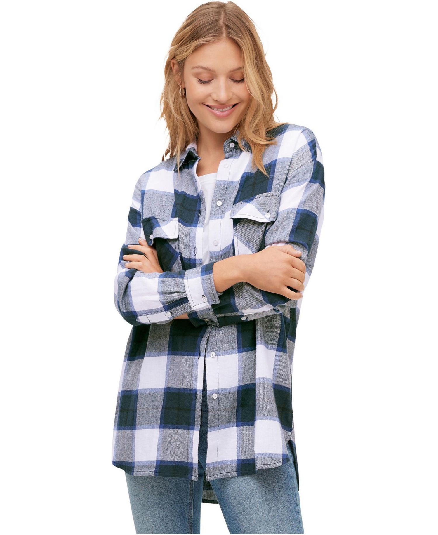 Women’s Plus Size Plaid Button-Front Flannel Tunic