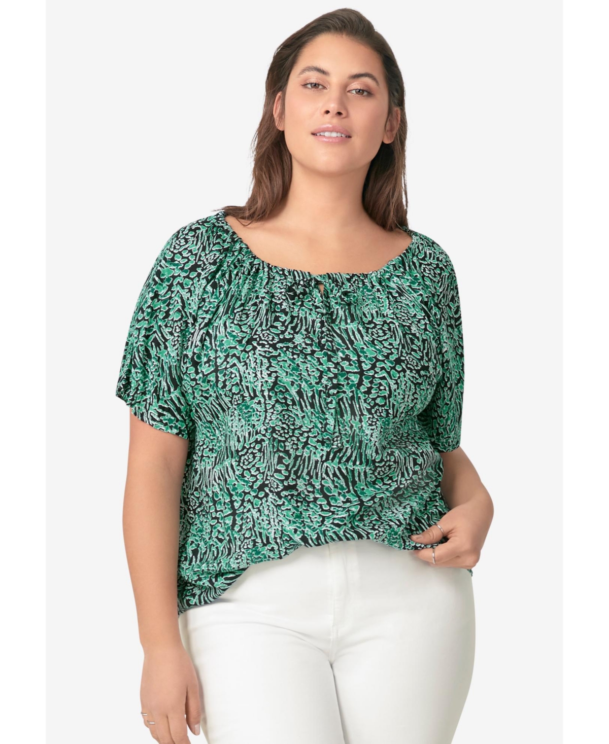 ellos Women's Keyhole Ruffle Trim Blouse