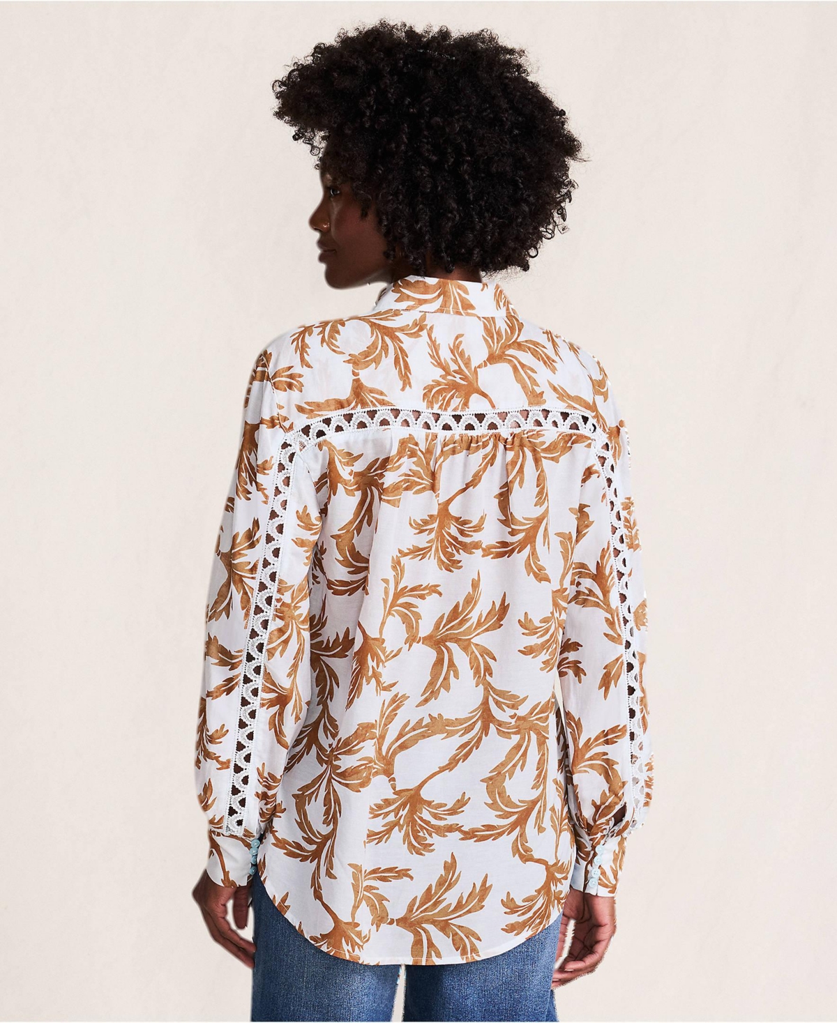 Lands' End Women's Voile Shirred Trim Insert Shirt