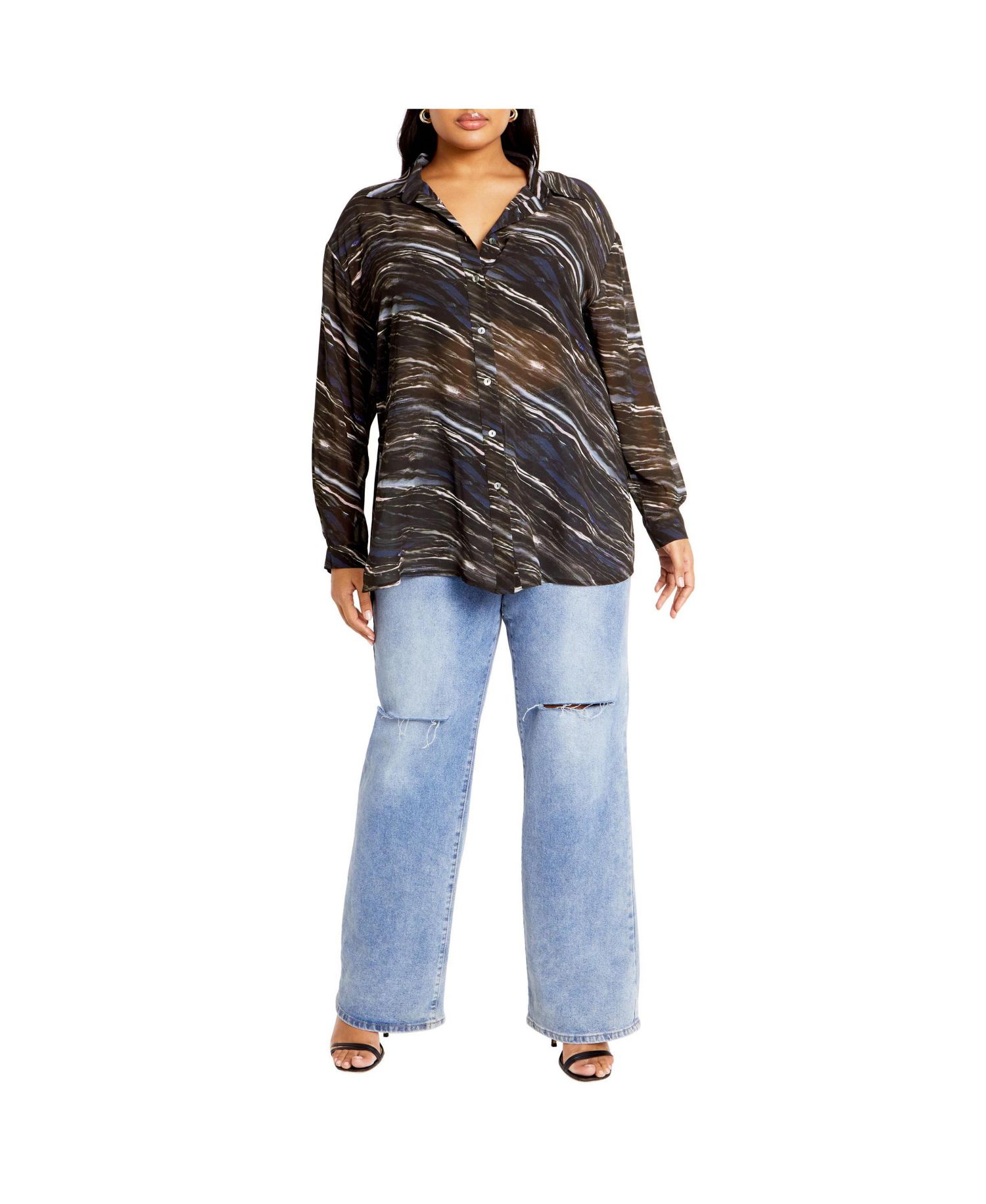 Plus Size Sheer Lover Print Shirt