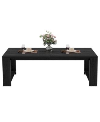 86.61-Inch Dining Table for 6-8, Farmhouse Narrow Kitchen Table with Pedestal Base Only Table)