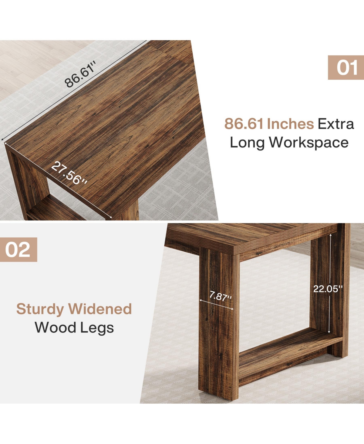 Tribesigns Two Person Desk,Gaming Table, 86.6 Inches Extra Long Desk, Double Computer Writing Table