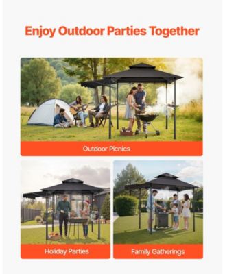 Reinforced BBQ Grill Gazebo with Awning and Storage Shelf