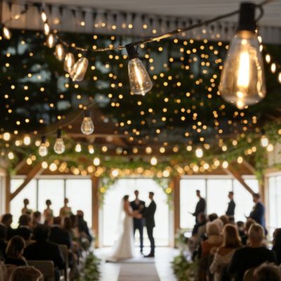 200Ft Commercial LED Outdoor String Lights with 104 Shatterproof ST38 Vintage Edison Bulbs IP44 Waterproof Dimmable UL Listed for Wedding Event