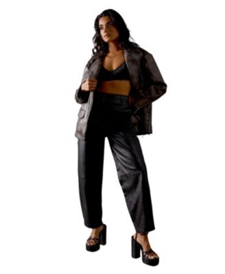 Women's Oversized Whipstitch Leather Look Jacket