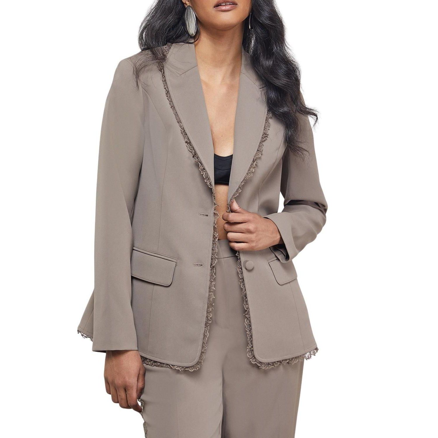 Women's Oversized Lace Frill Trim Blazer