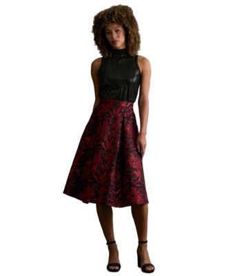 Women's Belted Pleated Jacquard Skirt