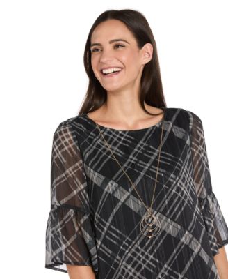 Women's Printed Tiered Hem Dress with Detachable Necklace