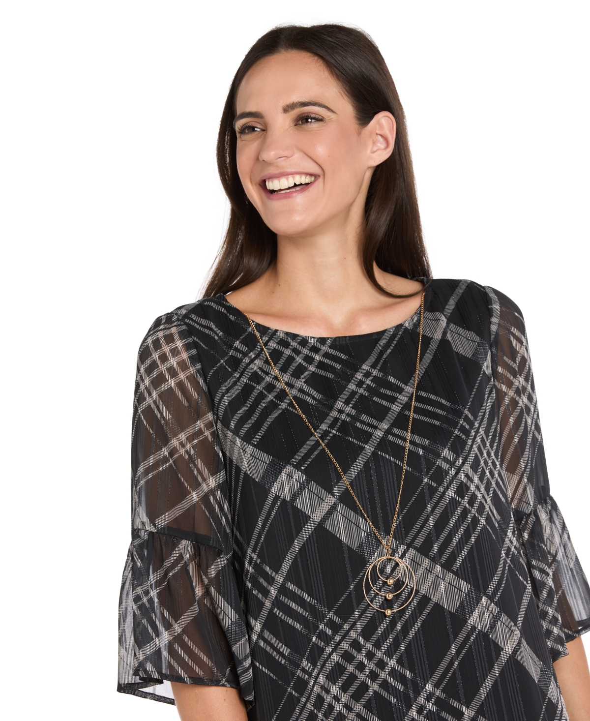 R & M Richards Women's Printed Tiered Hem Dress With Detachable Necklace In Multi