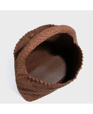 Brown and Espresso Suede Woven Hobo Bag Large Slouchy Shoulder Tote Handbag for Women Soft Braided Texture Work Purse