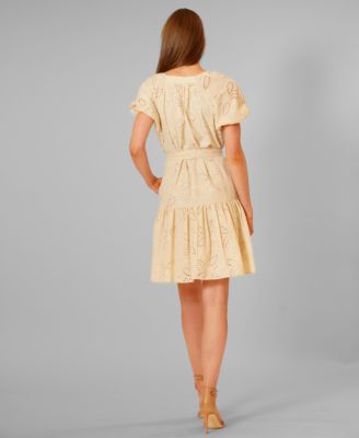 Women's Short Puff-Sleeve V-Neck Dress