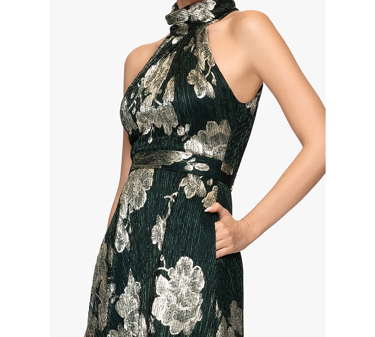 Betsy & Adam Women's Crinkle Foil Halter Dress