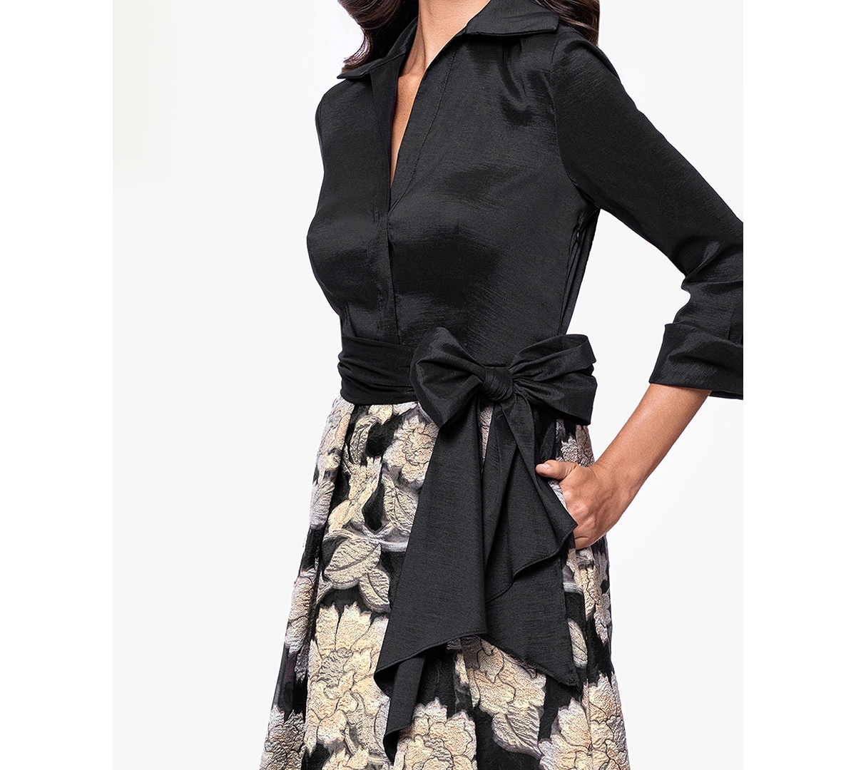 Betsy & Adam Women's Collared Long-sleeve Shirt Dress In Black