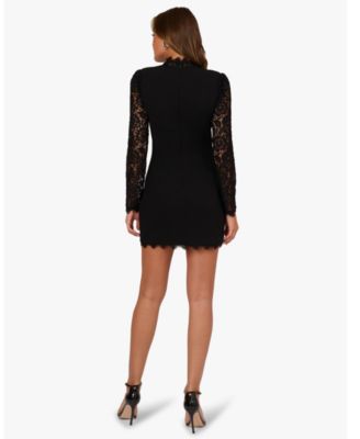 Women's Mock Neck Lace and Crepe Short Dress