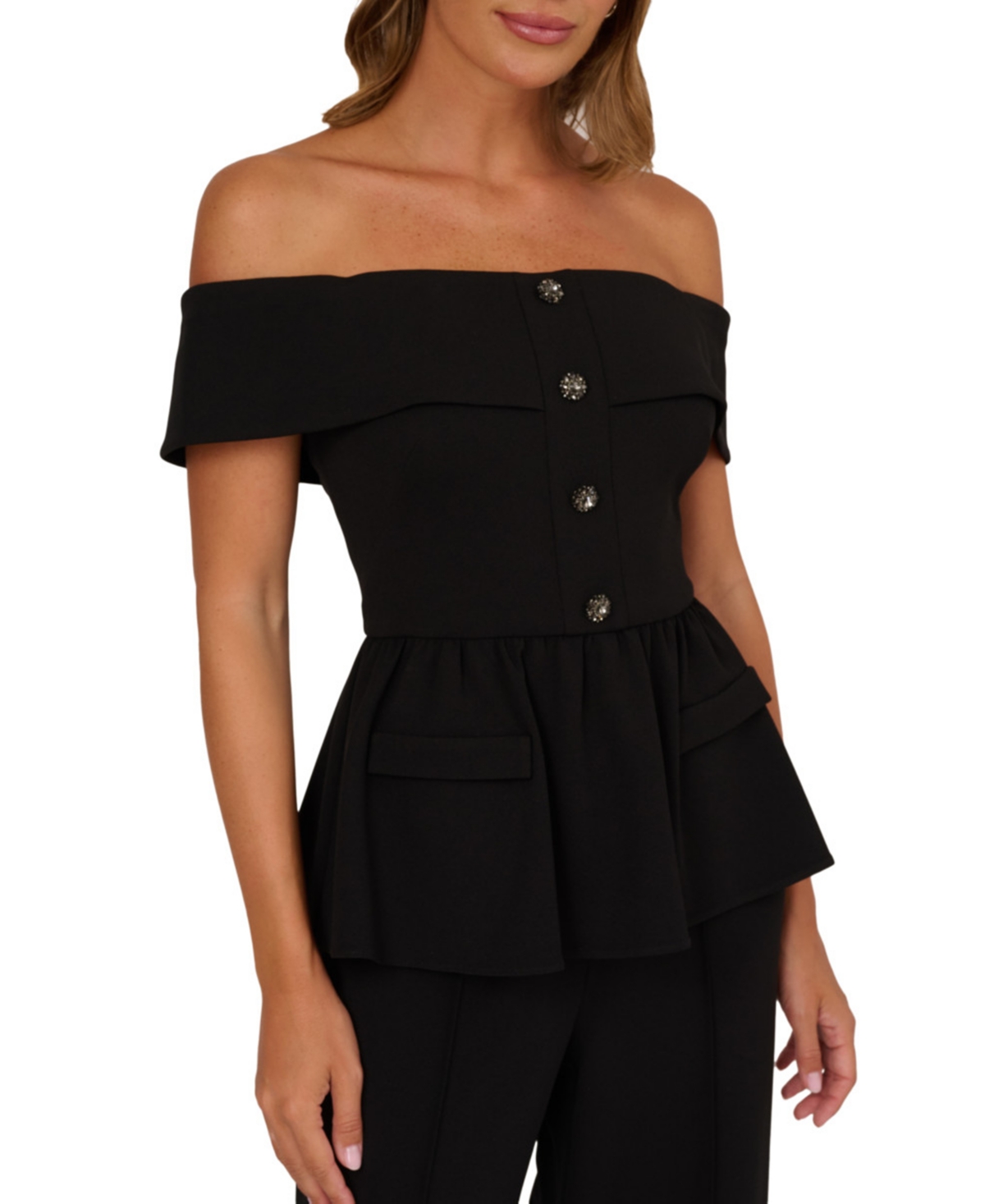 Adrianna Women's Off-the-shoulder Knit Crepe Jumpsuit In Black