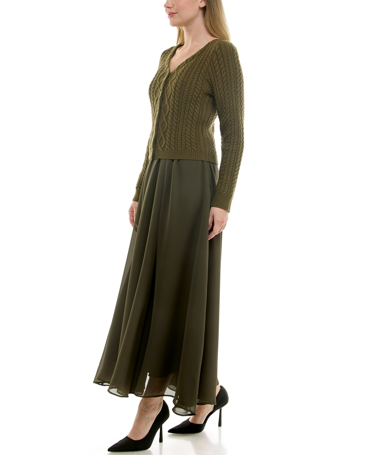 Taylor Women's Sleeveless Midi Dress With Cardigan Set In Green