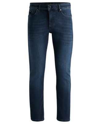 Men's Blue Knitted Stretch Denim Slim-Fit Jeans