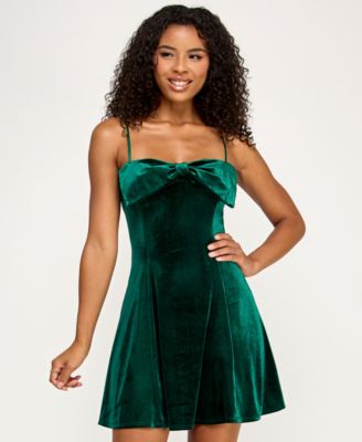 Juniors' Velvet Bow Sleeveless Fit & Flare Dress