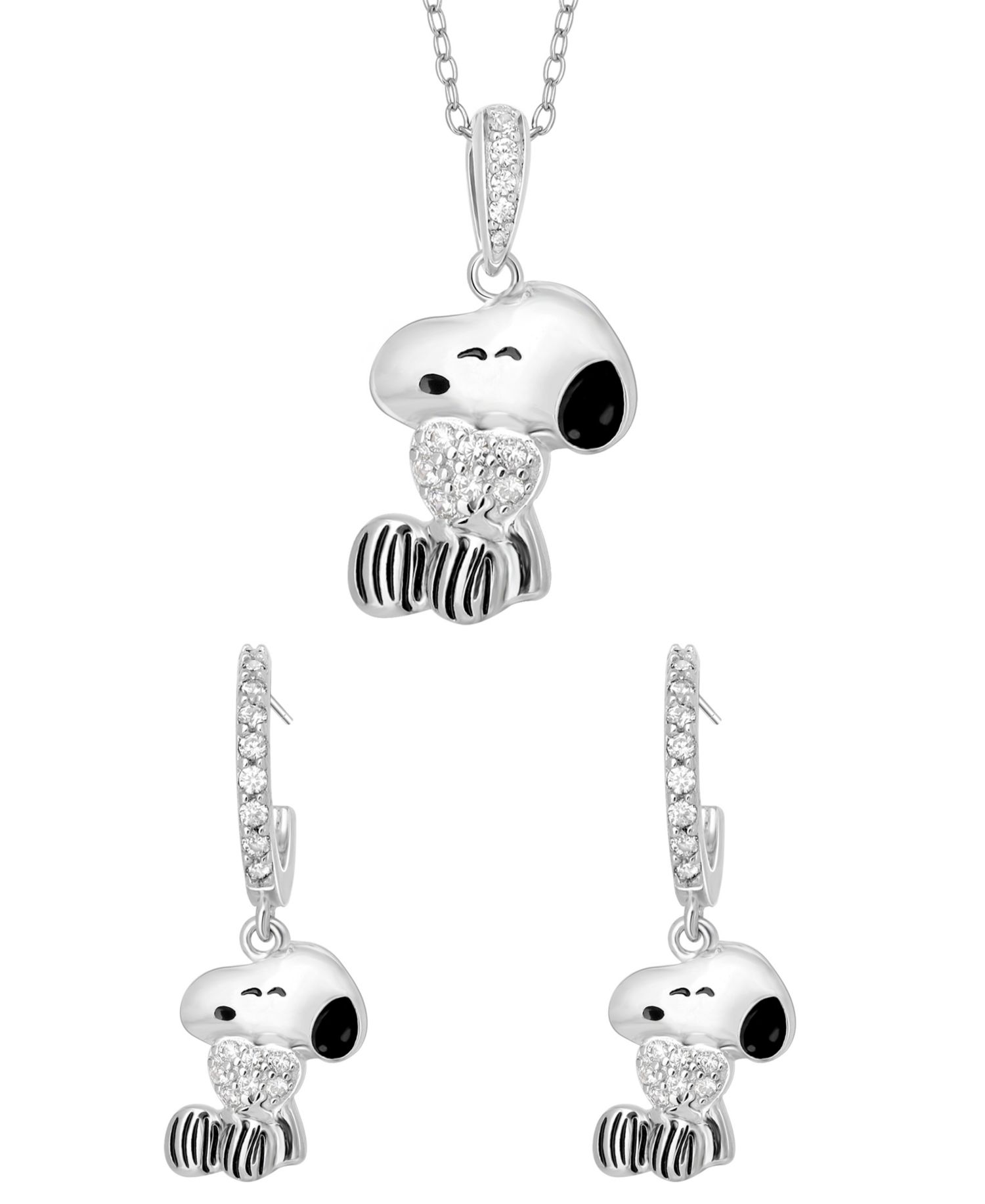 2-Pc. Cubic Zirconia Snoopy Necklace and Earrings Set in Sterling Silver