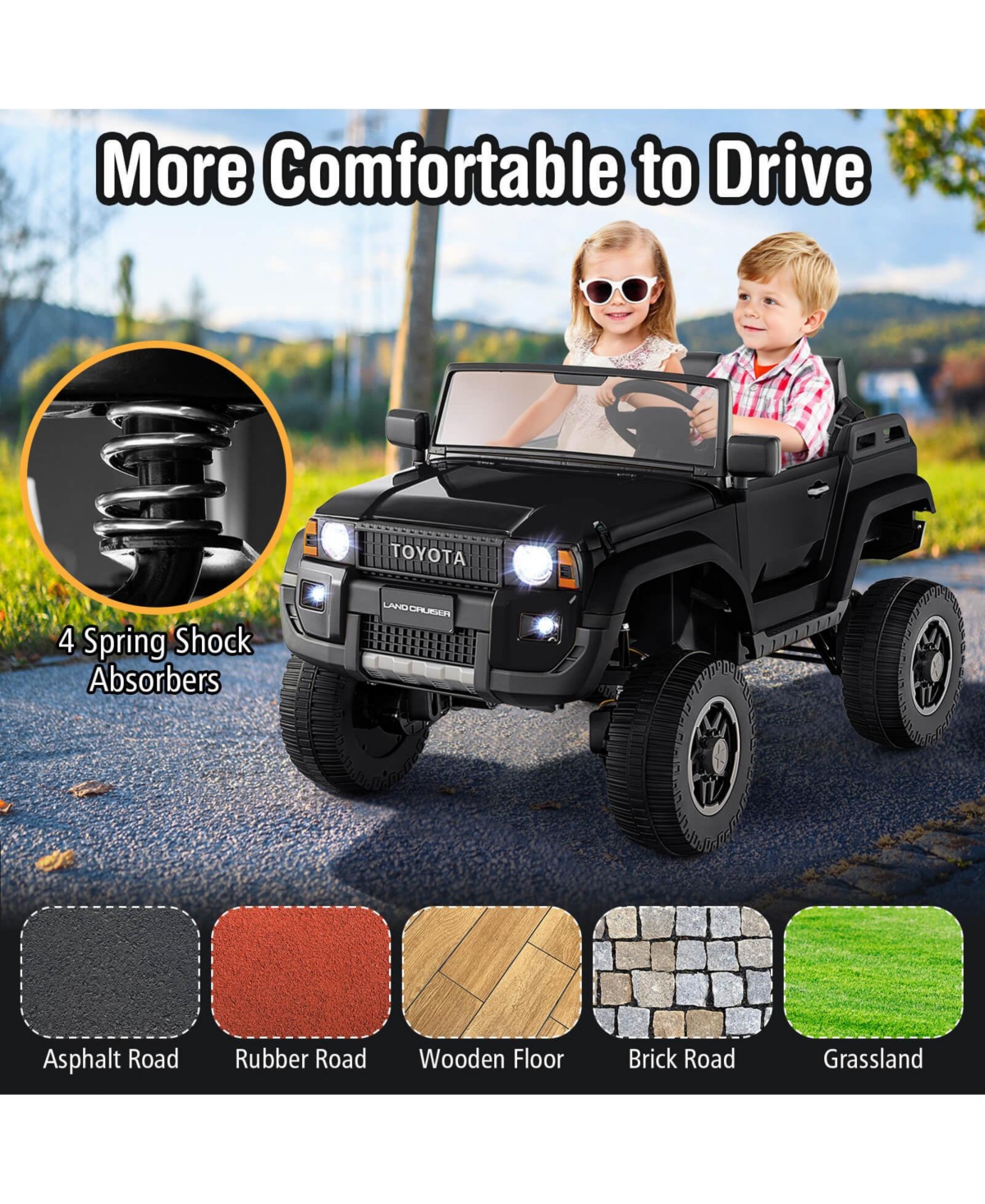 Costway Outdoor & Ride On Toys 24V 2 Seater Ride on Car for Kids Licensed Toyota LC250 Ride on Truck with Remote