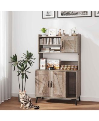 Large Cat Litter Box Enclosure w/ Display Storage Shelves Hidden Cat Furniture