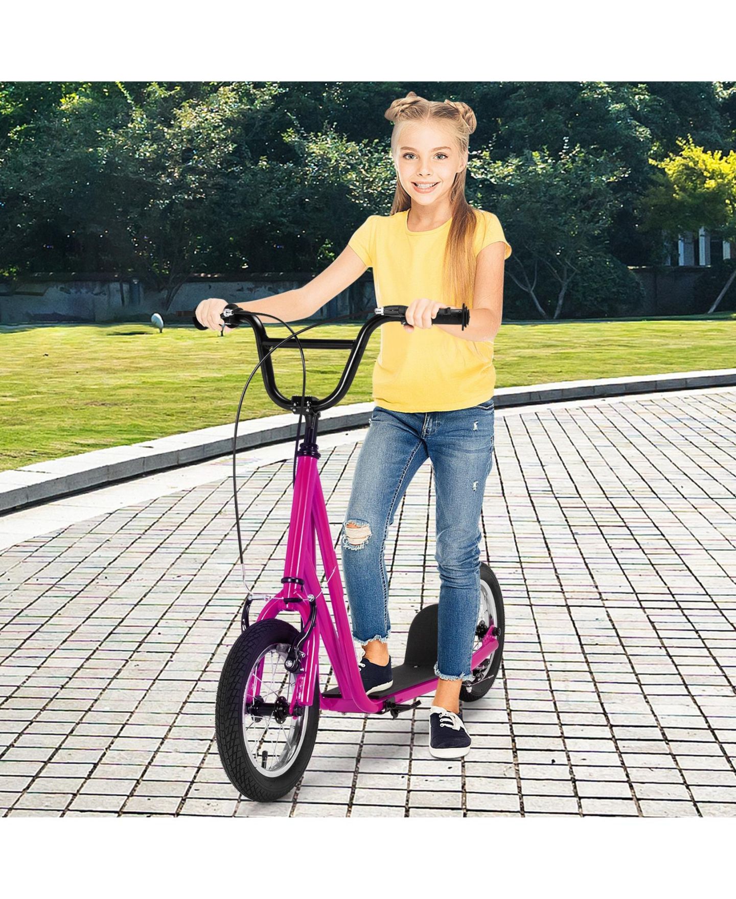 Детская игрушка GIVIMO Height Adjustable Kid Kick Scooter with 12-Inch Air-Filled Wheel, Folding, Ages 6+, цвет: Розовый — фото 3