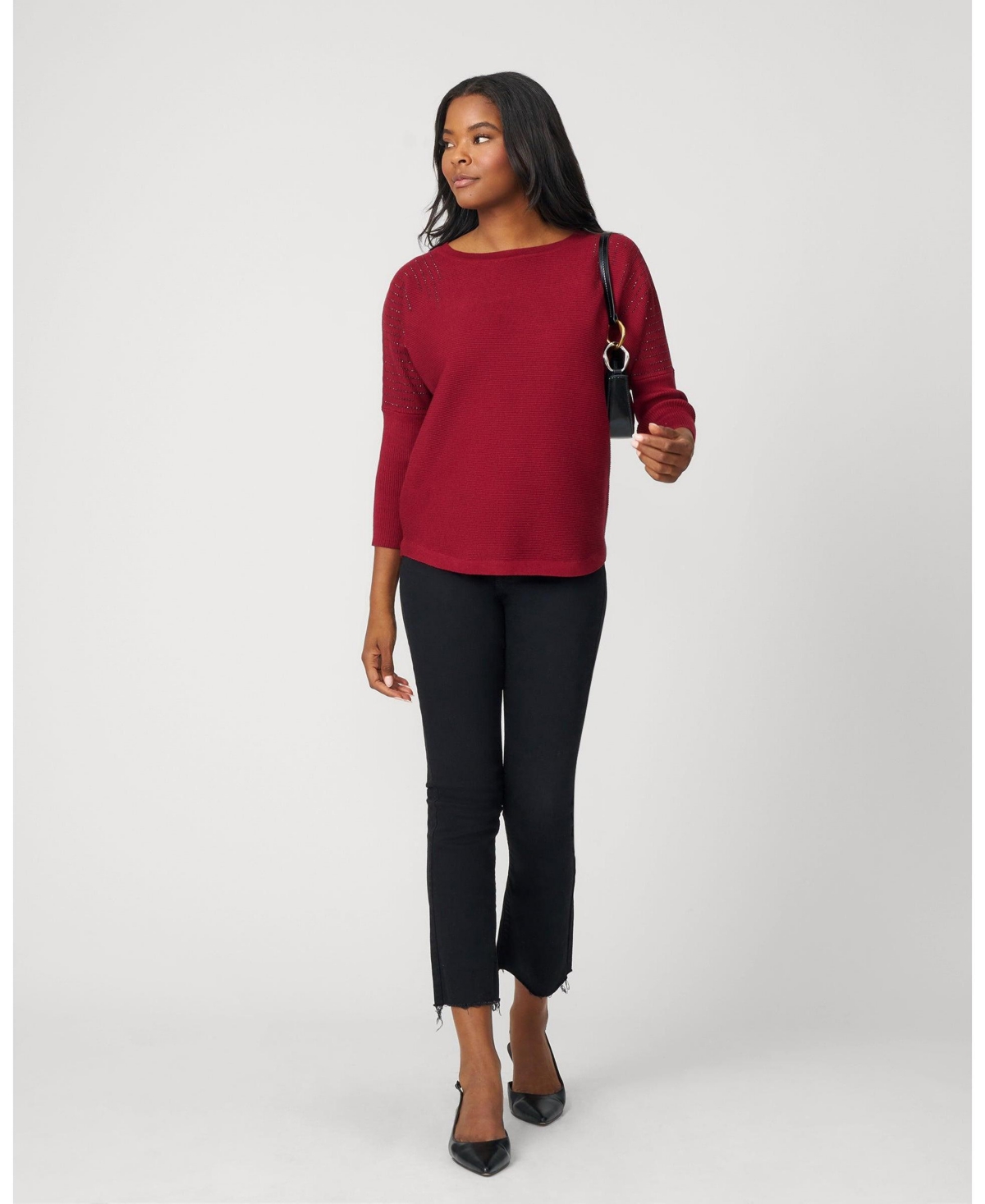 Cable & Gauge Women's Ribbed Dolman Sweater with Hotfix Detail