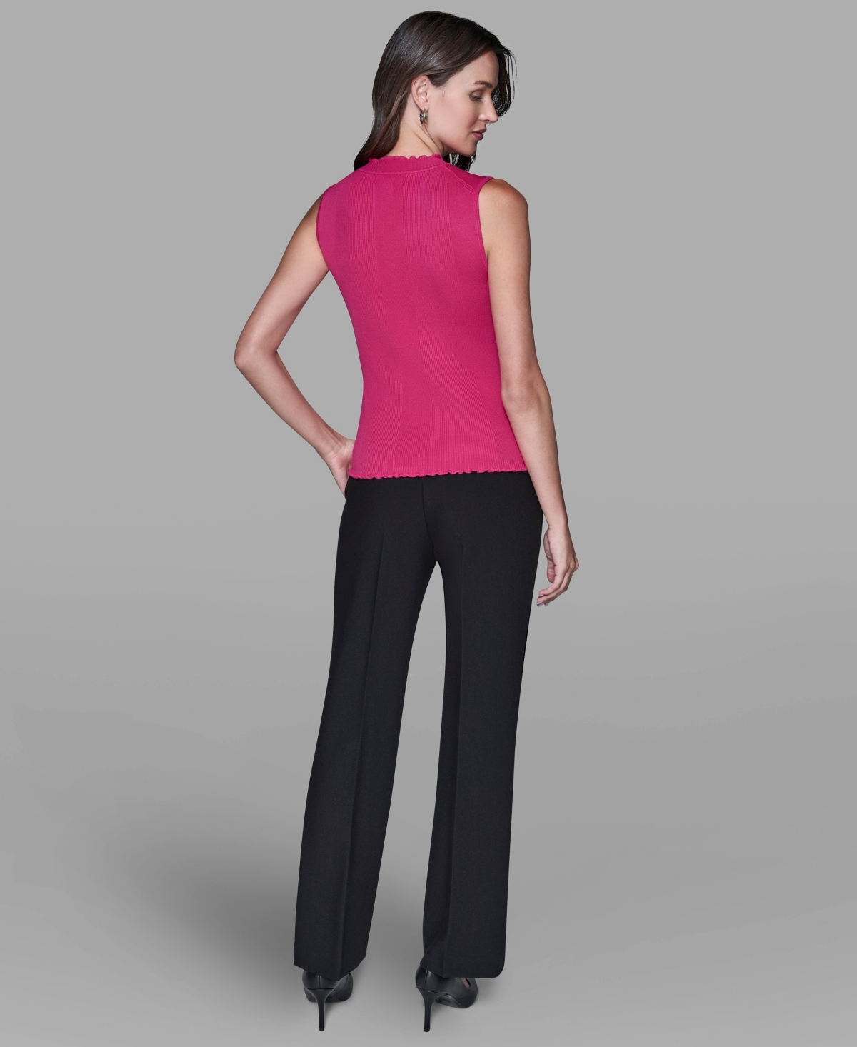 Karl Lagerfeld Women's Ruffled Rib-knit Sleeveless Top In Pink