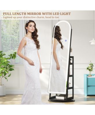 LED Jewelry Cabinet with Arched Mirror and Lockable Design