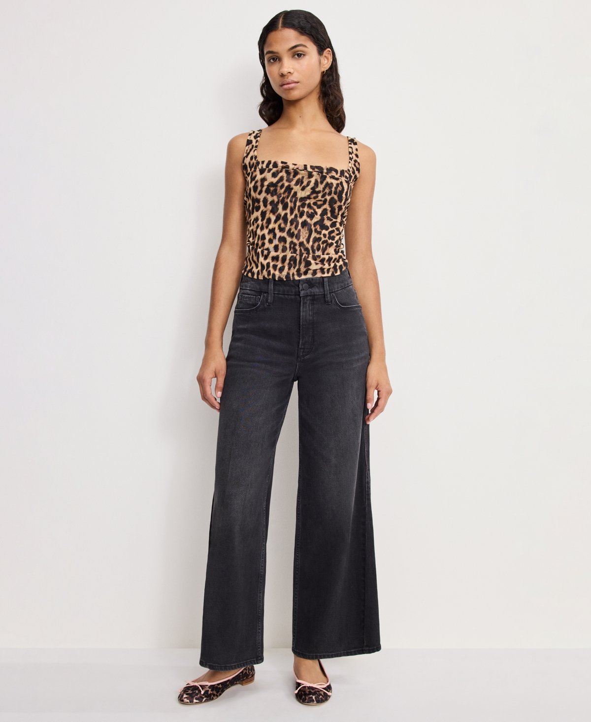 Good American Women's Skate Cropped Wide Leg Jeans