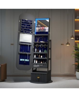 Standing Jewelry Cabinet with Full-Length Mirror & Storage