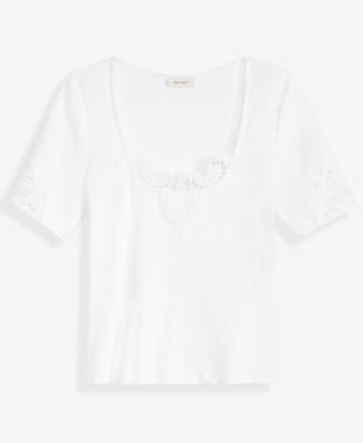 Women's Knit Short-Sleeve Lace-Inset Top, Macy's Exclusive