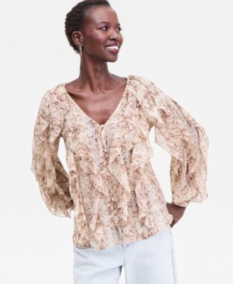 I.N.C. International Concepts - Women's V-Neck Ruffle-Front Top