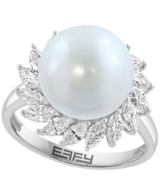 Freshwater Pearl (11mm) and Lab Grown Diamond Ring (7/8 ct. t.w.) in 14K White Gold