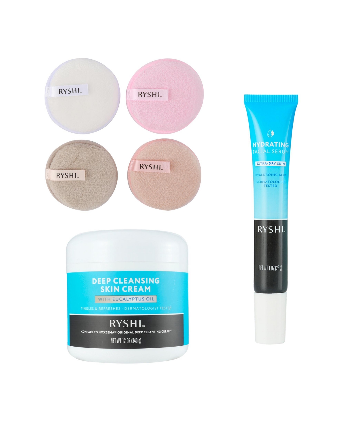 Pursonic Glow & Renew Skincare Trio: Reusable Makeup Remover Cloths, Deep Cleansing Skin Cream with Eucalyptus Oil & Hydrating Facial Serum - Blue