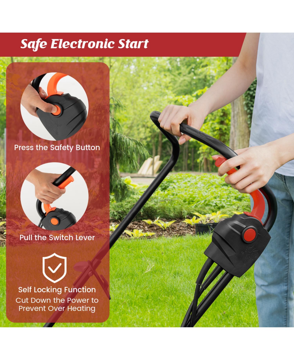 12-amp 13.5 Inch Adjustable Electric Corded Lawn Mower with Collection Box