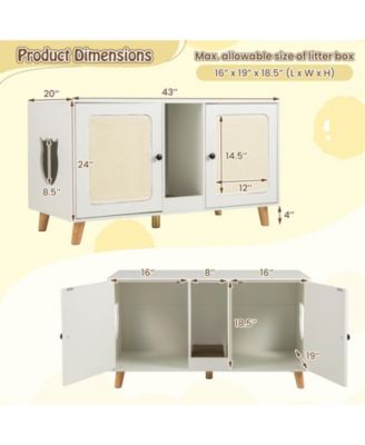 43'' Cat Litter Box Enclosure for 2 Cats w/ Double Rooms 2 Sisal Scratching Mats