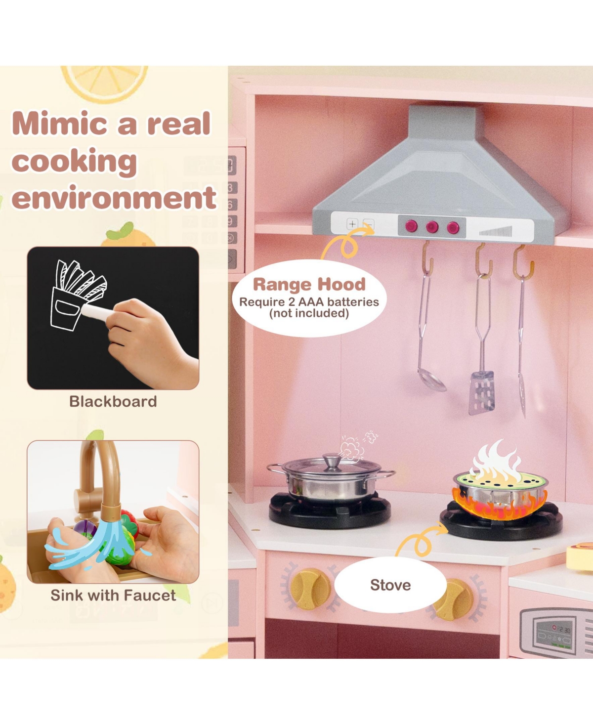 Sugift / Corner design, lights and sounds, large pretend play setup / Wooden Play Kitchen Set