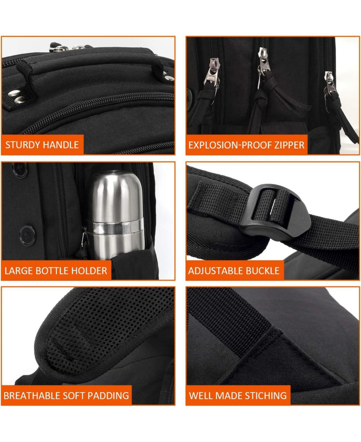 Batfox-15.6 Inch Laptop Backpack for Men & Women, Water Resistant Computer Bag with Usb Charging Port for College, Travel, Office - Black