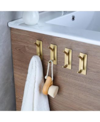 Towel Hooks/Adhesive Hooks - Brushed Gold Wall Hooks for Hanging Coat, Hat, Towel Robe Hook, Bathroom and Bedroom 4-Packs, Stainless Steel