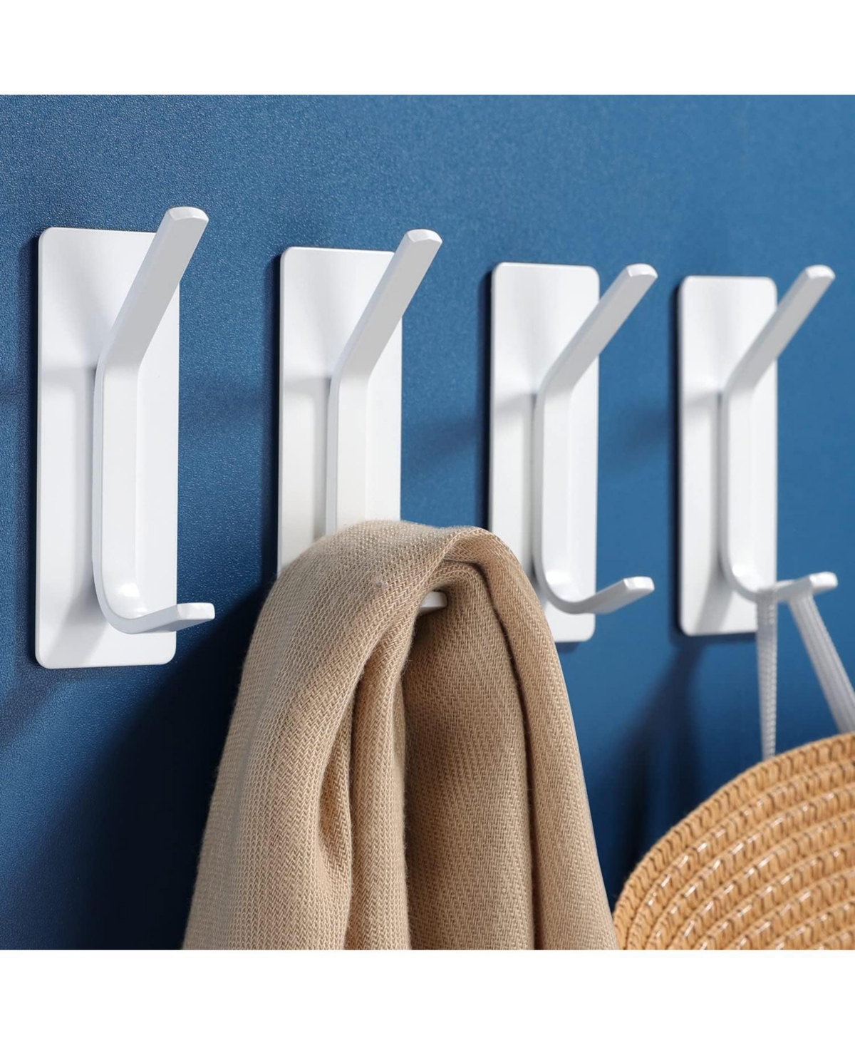 Towel Hooks/Adhesive Hooks - Heavy Duty Wall Hooks Stainless Steel Robe/Coat Towel Hooks for Bathroom and Bedroom, White 4-Packs