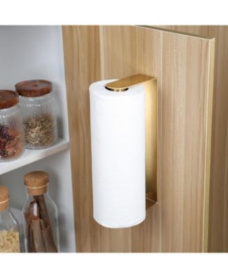 Adhesive Paper Towel Holder Under Cabinet - Single Hand Operable Paper Towel Rack Stick on Counter for Kitchen, SUS-304 Stainless Steel (Brushed Gold)