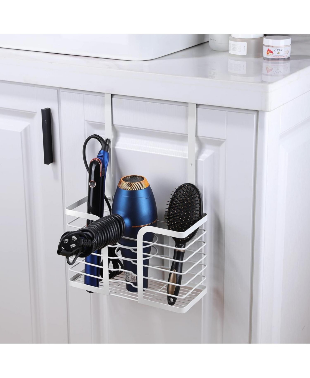 Hair Dryer Holder Adjustable Height - Hair Tool Organizer White Bathroom Organizer Hot Styling Tools Storage for Hair Dryer, Flat Iron, Curling Iron