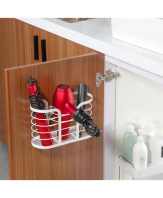 White Hair Dryer Holder - Adhesive Blow Dryer Holder/Hair Tool Organizer Bathroom Organizer Stick on Wall Mounted Multi-Functional Hair Dryer Rack