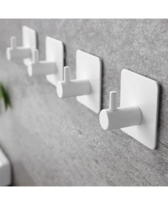 Adhesive Hooks - Towel Hook Heavy Duty Wall Hooks Stick on for Hanging Robe/Coat in Bathroom, Bedroom, SUS-304 Stainless Steel White 4 Packs