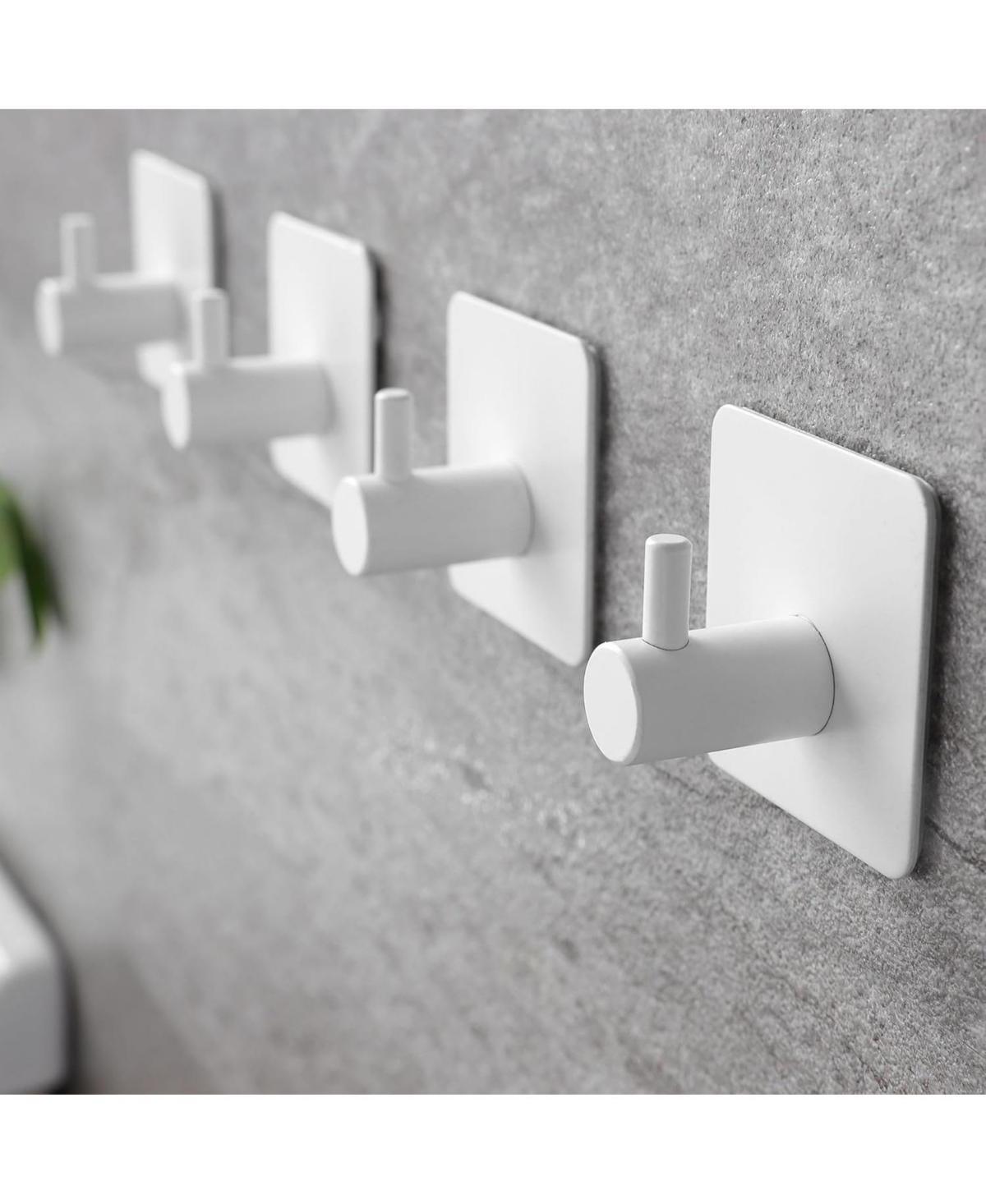 Adhesive Hooks - Towel Hook Heavy Duty Wall Hooks Stick on for Hanging Robe/Coat in Bathroom, Bedroom, Sus-304 Stainless Steel White 4 Packs