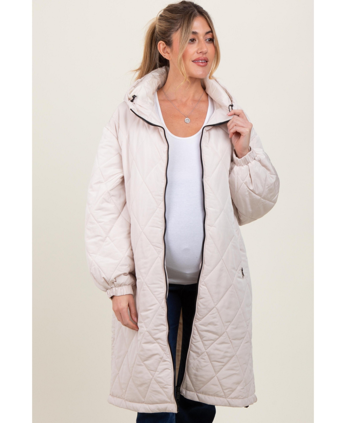 Pinkblush Maternity Olive Quilted Long Puffer Jacket